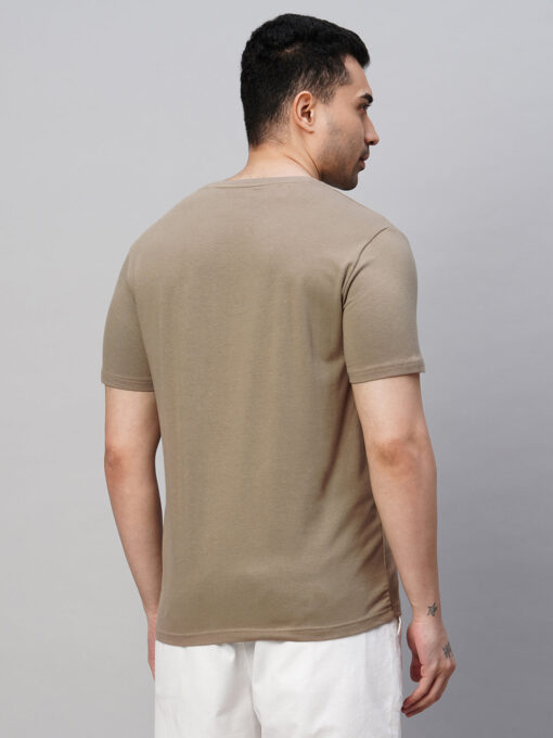 Men's Khaki Cotton Bamboo Elastane Regular Fit Tshirt - Image 5