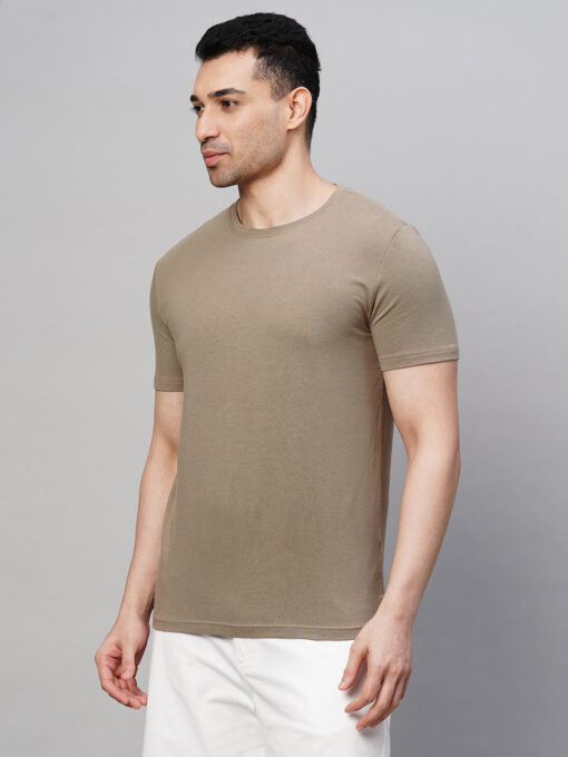 Men's Khaki Cotton Bamboo Elastane Regular Fit Tshirt - Image 3