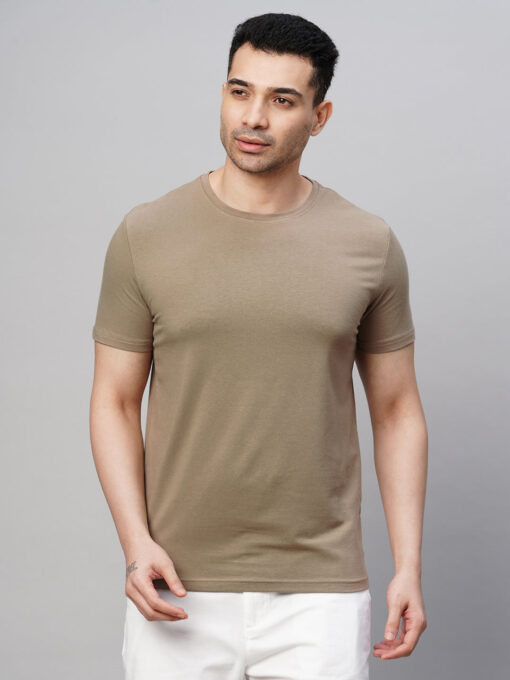 Men's Khaki Cotton Bamboo Elastane Regular Fit Tshirt - Image 2