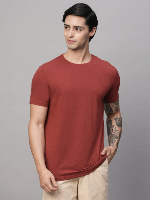 Men's Red Cotton Bamboo Elastane Regular Fit Tshirt - Image 3