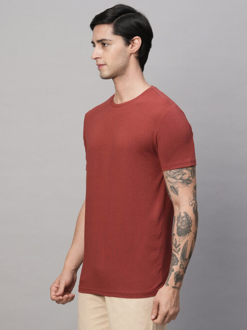 Men's Red Cotton Bamboo Elastane Regular Fit Tshirt - Image 4