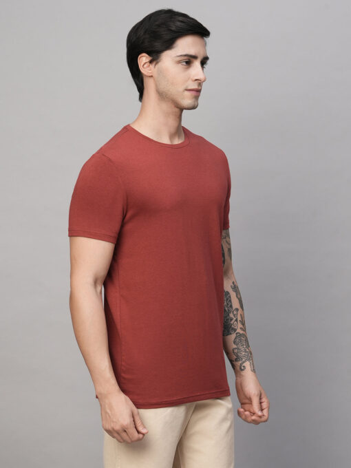 Men's Red Cotton Bamboo Elastane Regular Fit Tshirt - Image 5