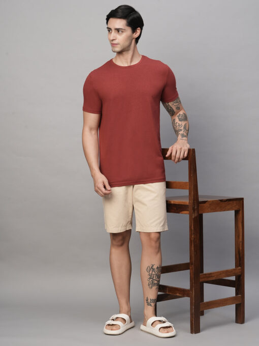 Men's Red Cotton Bamboo Elastane Regular Fit Tshirt - Image 2