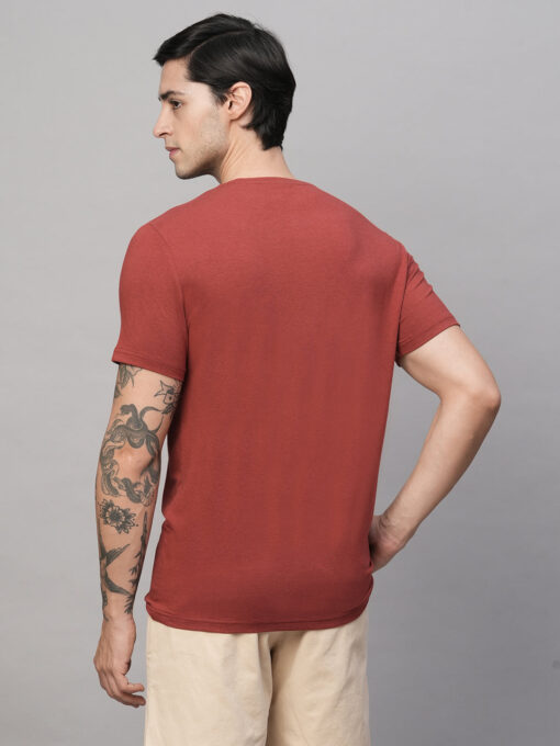 Men's Red Cotton Bamboo Elastane Regular Fit Tshirt - Image 6