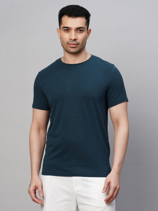 Men's Navy Cotton Bamboo Elastane Regular Fit Tshirt - Image 2