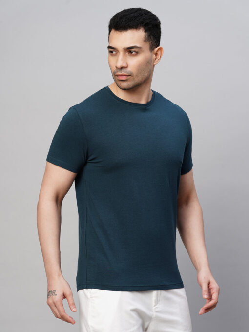 Men's Navy Cotton Bamboo Elastane Regular Fit Tshirt - Image 4