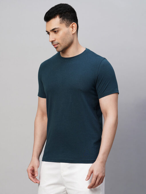 Men's Navy Cotton Bamboo Elastane Regular Fit Tshirt - Image 3