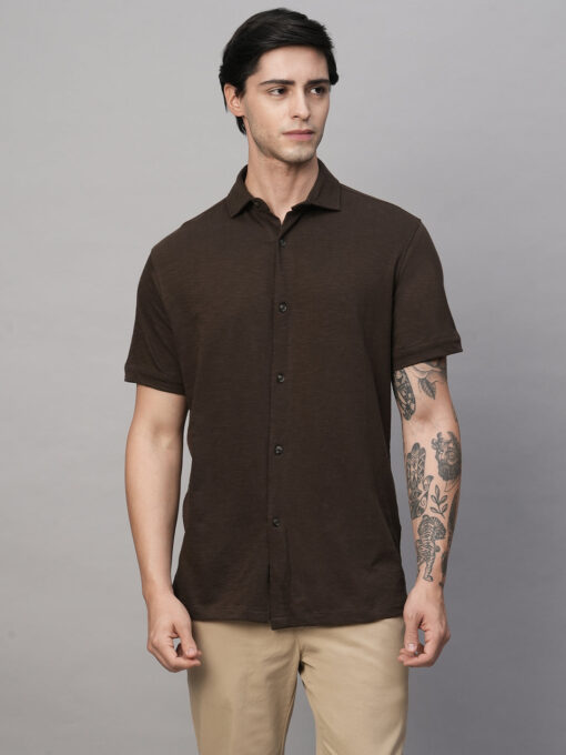 Men's Brown Cotton Regular Fit Tshirts - Image 3