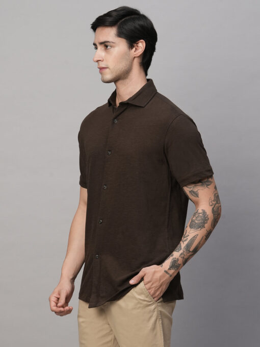 Men's Brown Cotton Regular Fit Tshirts - Image 4