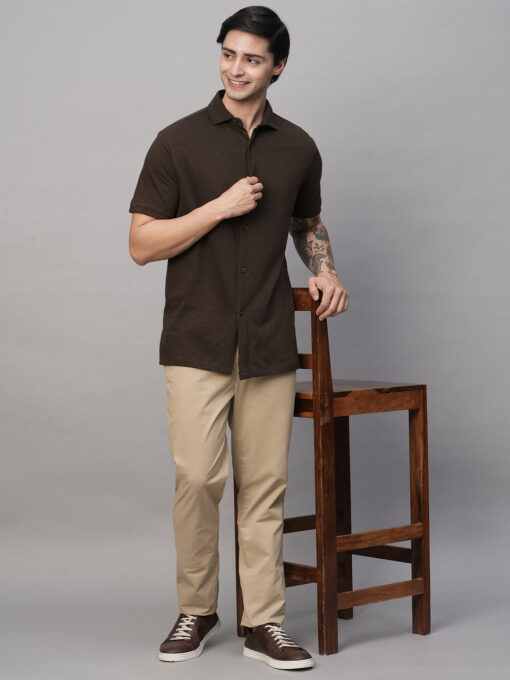 Men's Brown Cotton Regular Fit Tshirts - Image 2