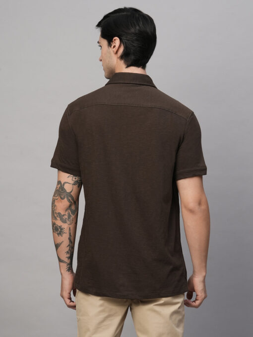 Men's Brown Cotton Regular Fit Tshirts - Image 6