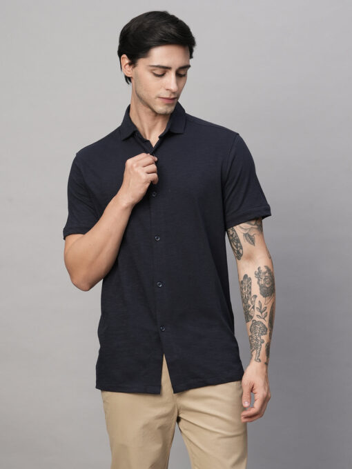 Men's Navy Cotton Regular Fit Tshirts - Image 2