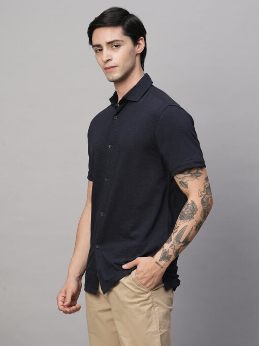 Men's Navy Cotton Regular Fit Tshirts - Image 3