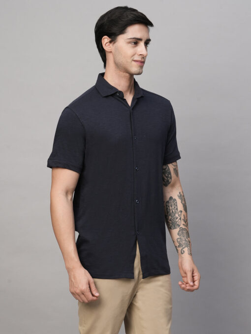 Men's Navy Cotton Regular Fit Tshirts - Image 4