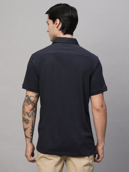 Men's Navy Cotton Regular Fit Tshirts - Image 5