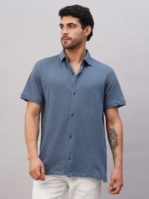 Men's Blue Cotton Regular Fit Tshirt - Image 2