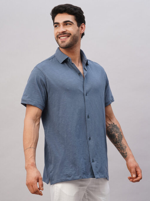 Men's Blue Cotton Regular Fit Tshirt - Image 4