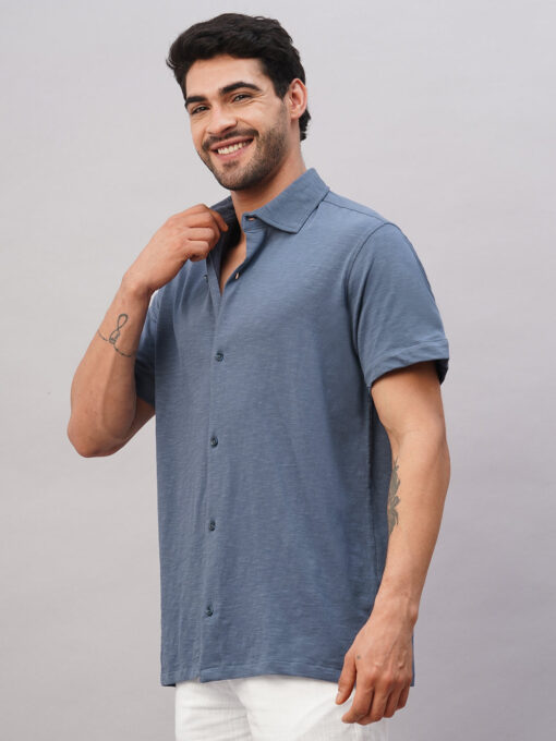 Men's Blue Cotton Regular Fit Tshirt - Image 3