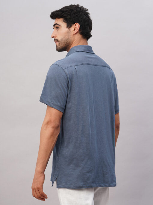 Men's Blue Cotton Regular Fit Tshirt - Image 5