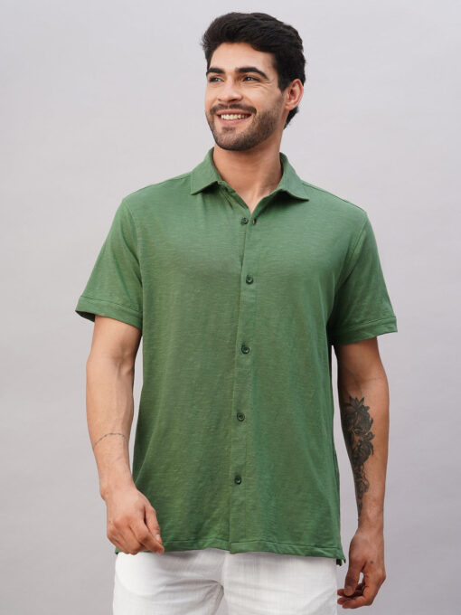 Men's Green Cotton Regular Fit Tshirt - Image 2