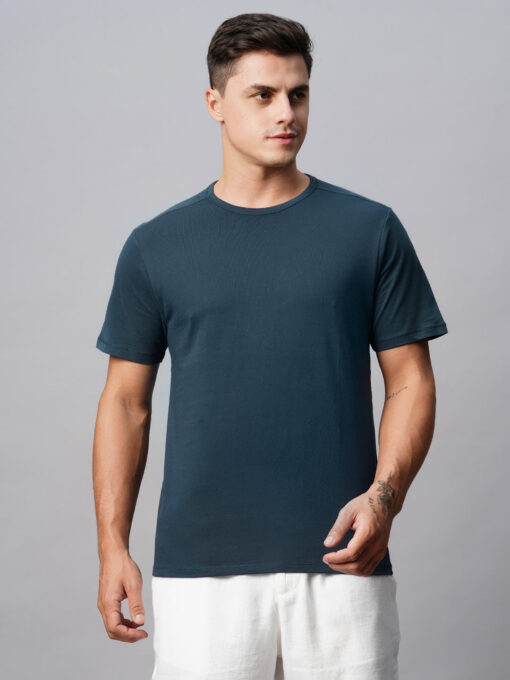 Men's Cotton Blue Regular Fit Tshirt - Image 2