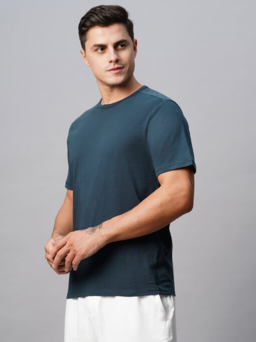 Men's Cotton Blue Regular Fit Tshirt - Image 3