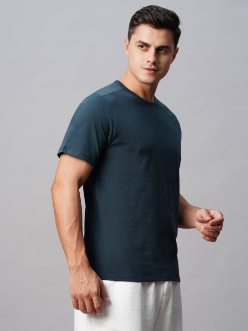 Men's Cotton Blue Regular Fit Tshirt - Image 4