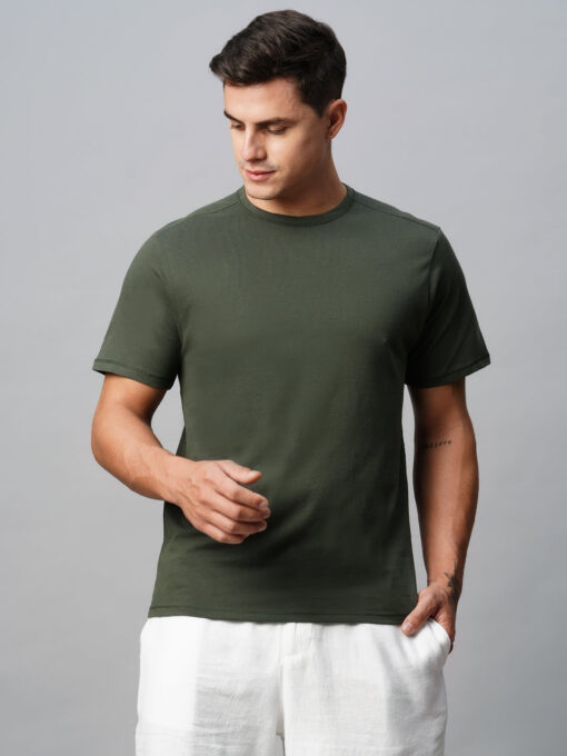 Men's Cotton Green Regular Fit Tshirt - Image 2