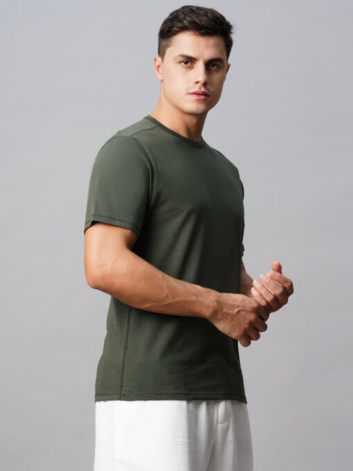 Men's Cotton Green Regular Fit Tshirt - Image 4