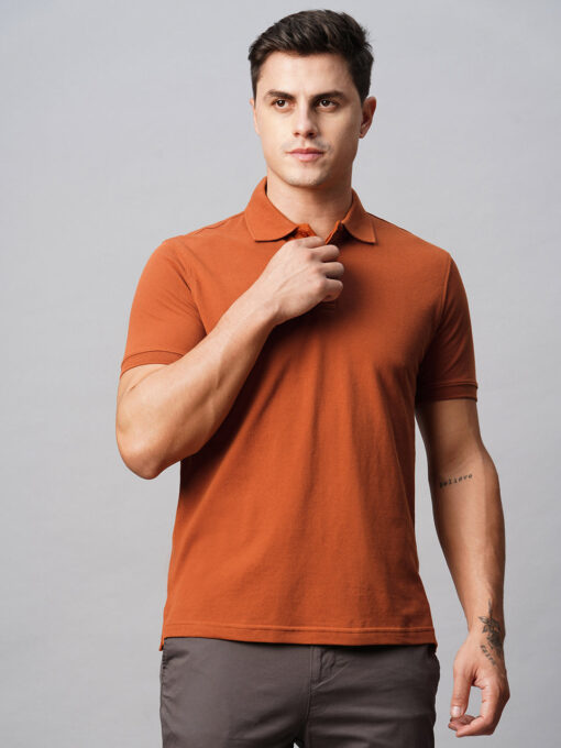 Men's Cotton Rust Regular Fit Tshirt - Image 2