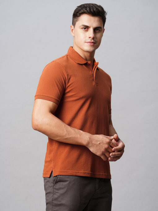 Men's Cotton Rust Regular Fit Tshirt - Image 4