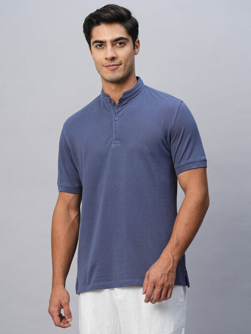 Men's Blue Cotton Regular Fit Tshirts - Image 2