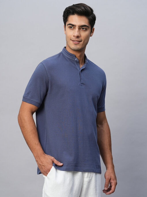 Men's Blue Cotton Regular Fit Tshirts - Image 3