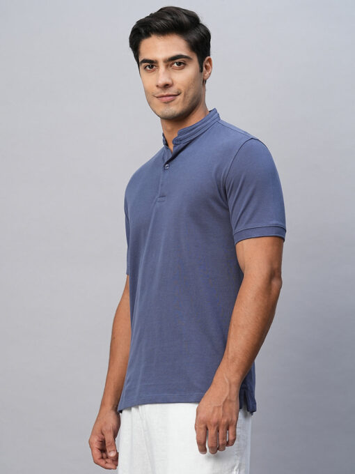 Men's Blue Cotton Regular Fit Tshirts - Image 4