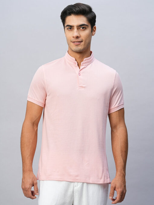 Men's Pink Cotton Regular Fit Tshirts - Image 2