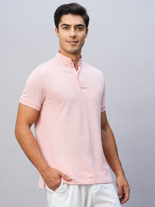 Men's Pink Cotton Regular Fit Tshirts - Image 4