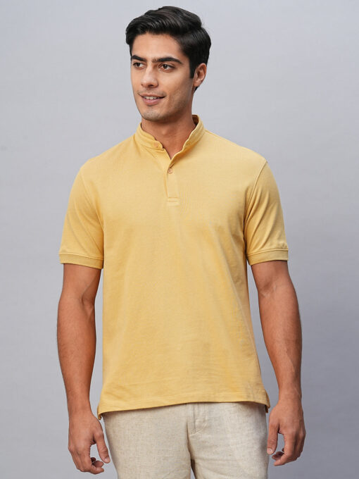 Men's Yellow Cotton Regular Fit Tshirts - Image 3