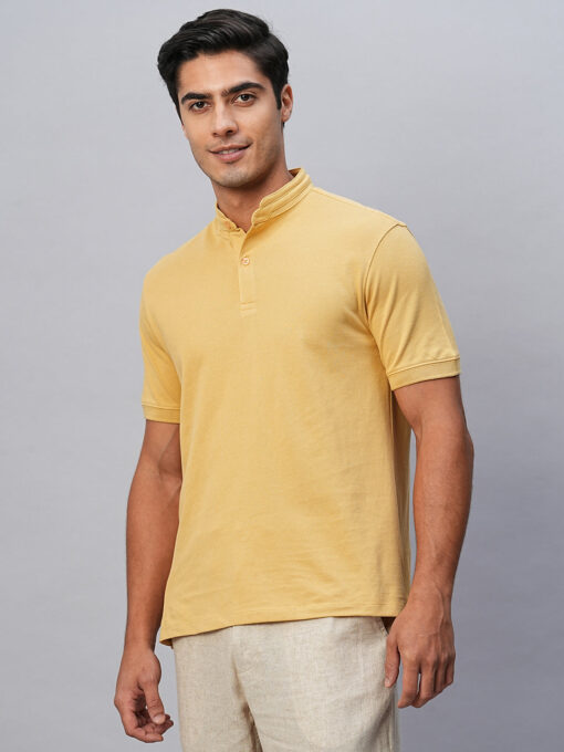 Men's Yellow Cotton Regular Fit Tshirts - Image 4