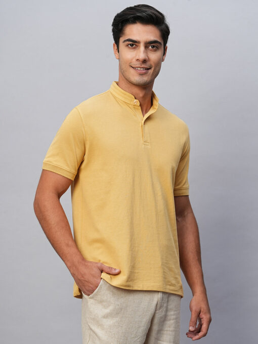 Men's Yellow Cotton Regular Fit Tshirts - Image 5