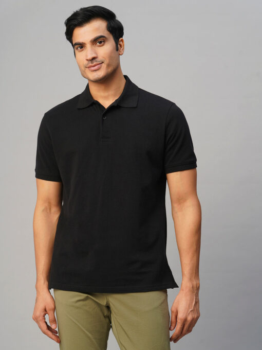 Men's Black Cotton Regular Fit Tshirt - Image 2