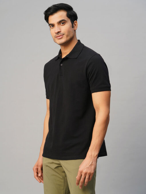 Men's Black Cotton Regular Fit Tshirt - Image 3