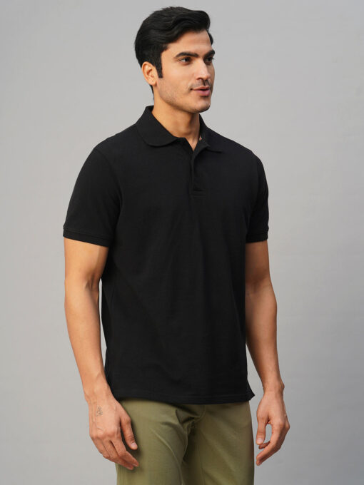 Men's Black Cotton Regular Fit Tshirt - Image 4