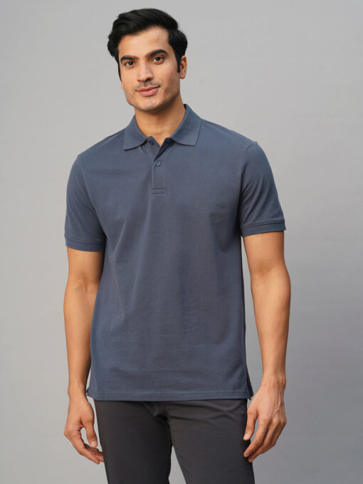 Men's Blue Cotton Regular Fit Tshirt - Image 2