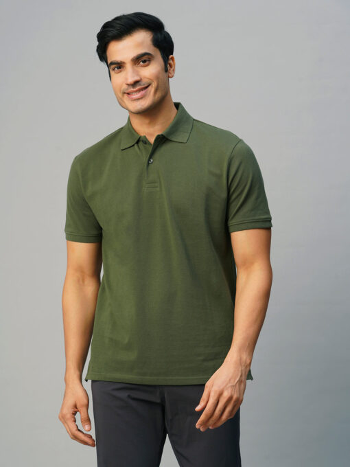 Men's Dk Green Cotton Regular Fit Tshirt - Image 2