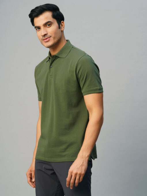 Men's Dk Green Cotton Regular Fit Tshirt - Image 3