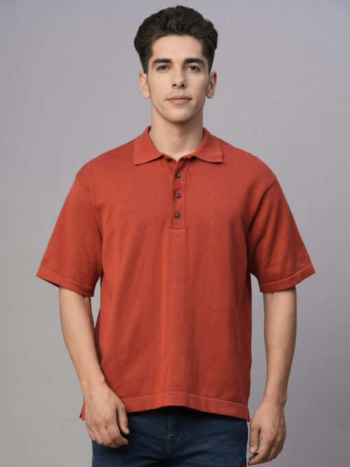 Men's Red Cotton Regular Fit Tshirt - Image 2