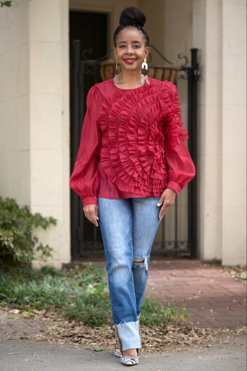 Ruffle Sunburst Blouse - Ruby