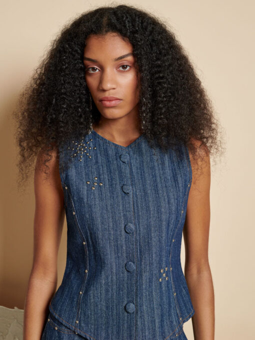 Ghospell  Blakely Denim Studded Vest - Image 5