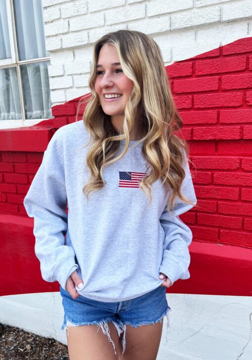 Embroidered American Flag Sweatshirt - Image 2