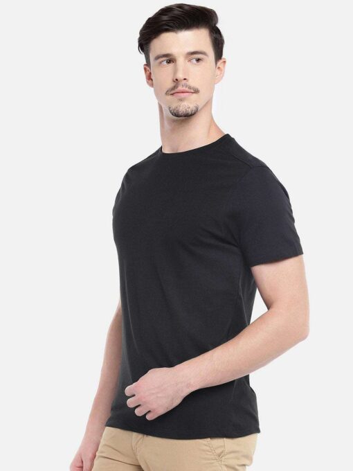 Men's Black Cotton Regular Fit TShirt - Image 2